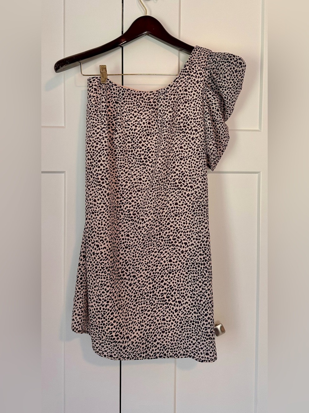 Honey Punch One-Shoulder Blush Leopard Print Dress